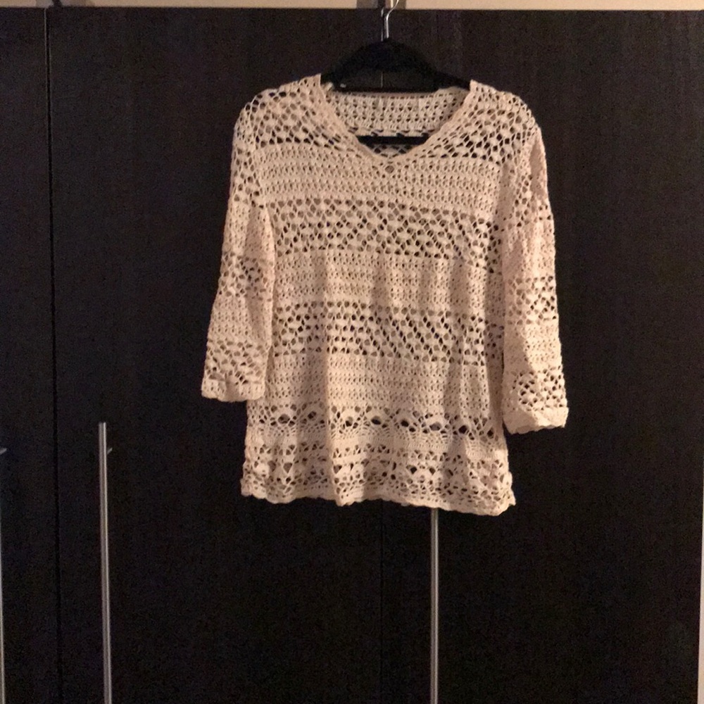 Lovely Creme Colored Crochet Knit Top